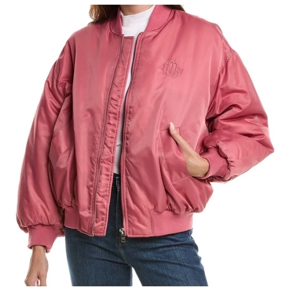 Maje Puffer Bomber Jacket Coat Women Size Medium Rose Pink Boxy Oversized New
